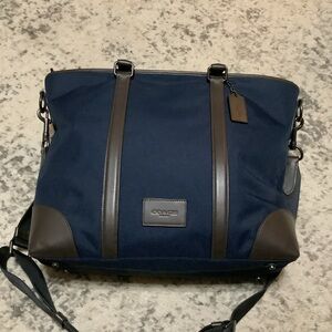 COACH Large Canvas Tote Bag Navy Leather Straps